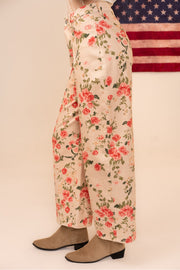 Western Coral Roses High Rise Wide Leg Floral Print Pant