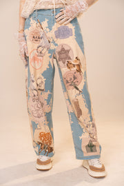 Cowgirls Don't Cry Mid Rise Western Motif Loose Barrel Jeans