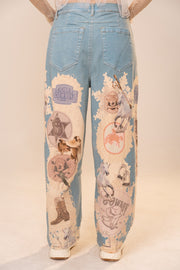 Cowgirls Don't Cry Mid Rise Western Motif Loose Barrel Jeans