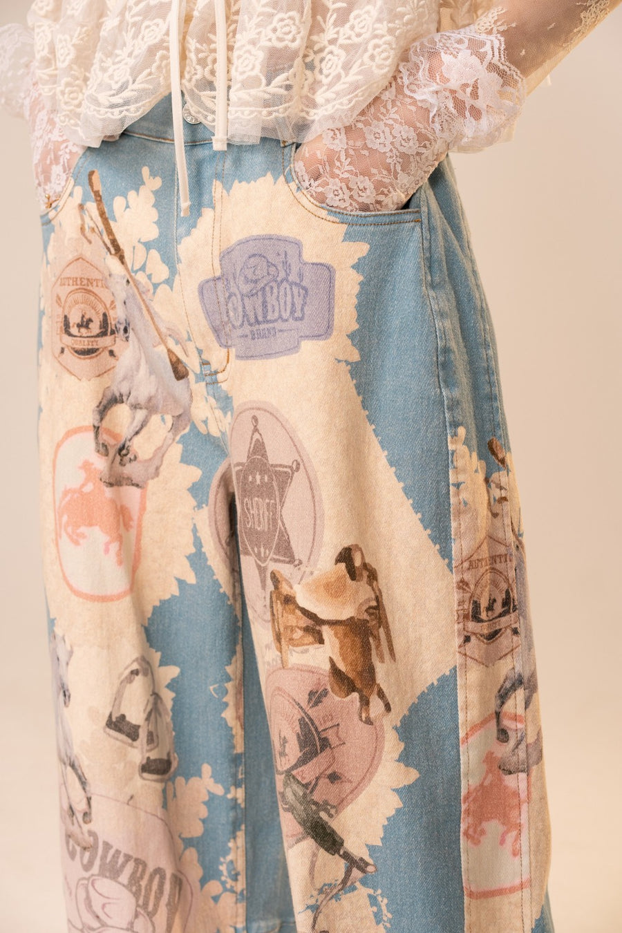 Cowgirls Don't Cry Mid Rise Western Motif Loose Barrel Jeans