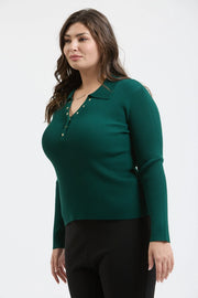 Evelia Collared Gold Snap Long Sleeve Knit Top