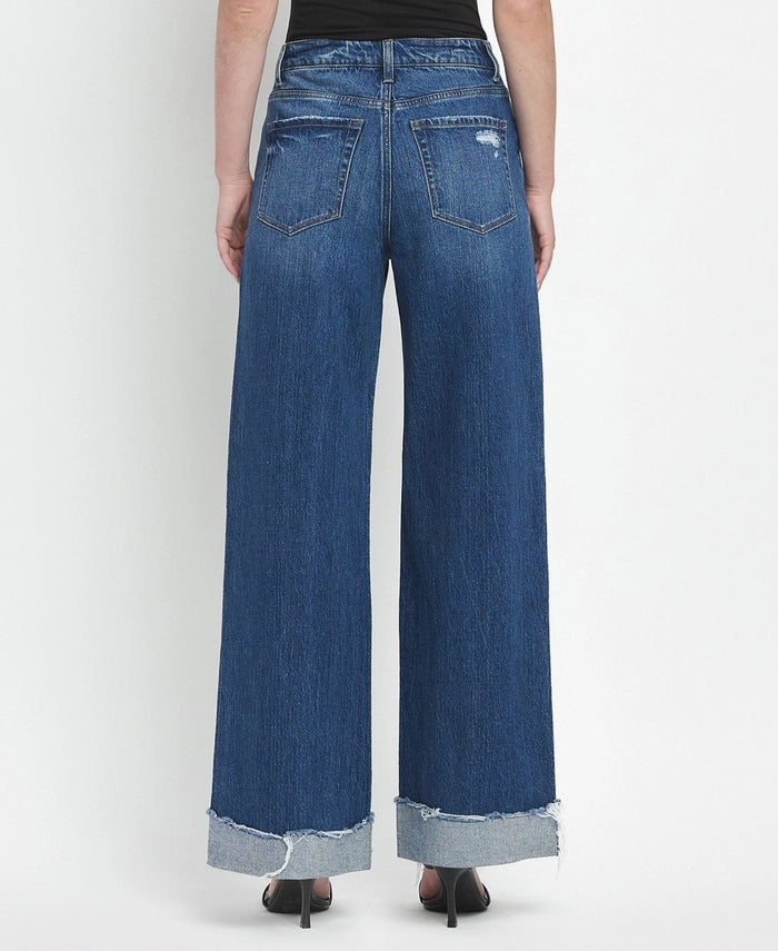 Steel Horse Super High Rise Baggy Wide Leg Jeans with Frayed Cuffs