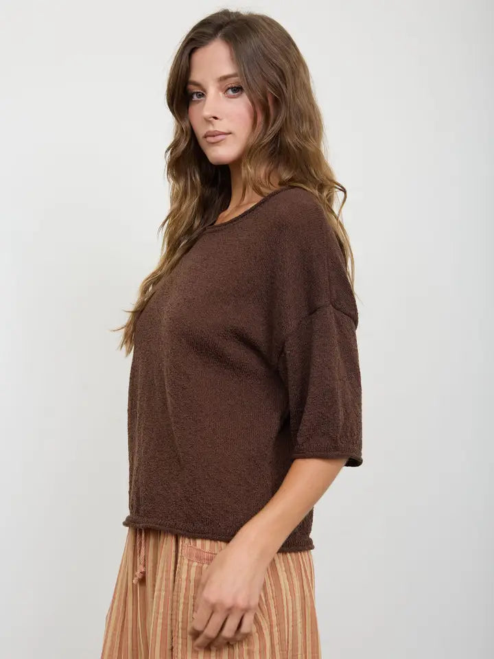 Daria Drop Shoulder Half Sleeve Knit Pullover Sweater