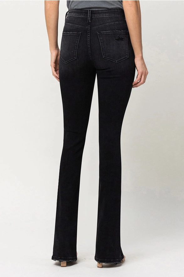 Reville High Rise Slanted Slit Slim Bootcut Black Jeans