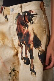 Watercolor Horses Western Print Barrel Pants
