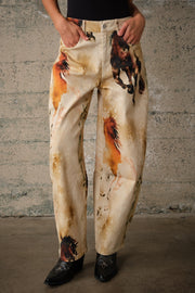 Watercolor Horses Western Print Barrel Pants