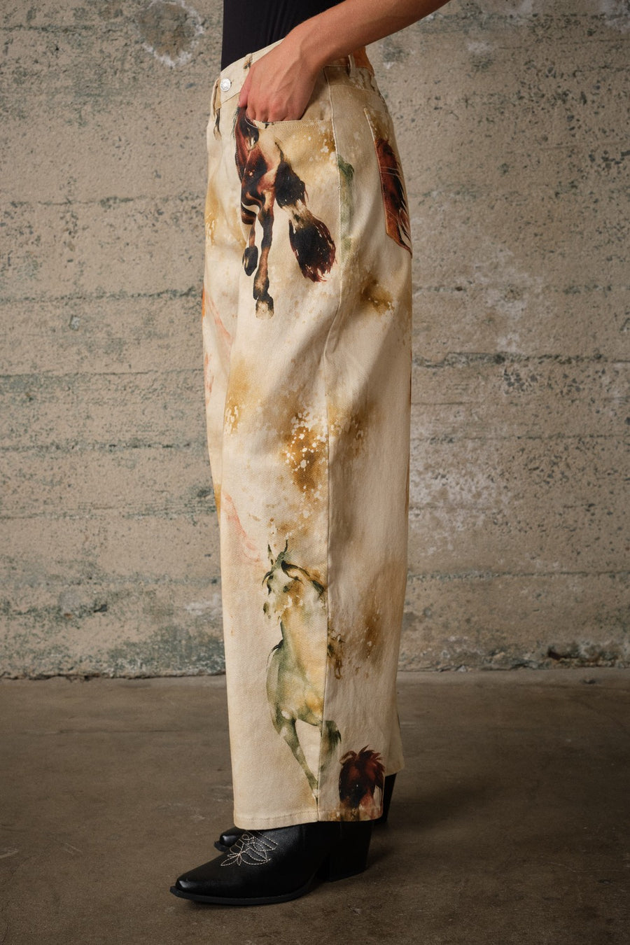 Watercolor Horses Western Print Barrel Pants