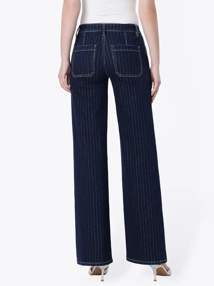 Soprano Mid Rise Silver Thread Stripe Wide Leg Denim Jeans