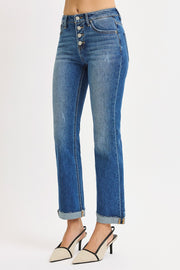 Jovi High Rise Crop-Straight Button Fly Jeans