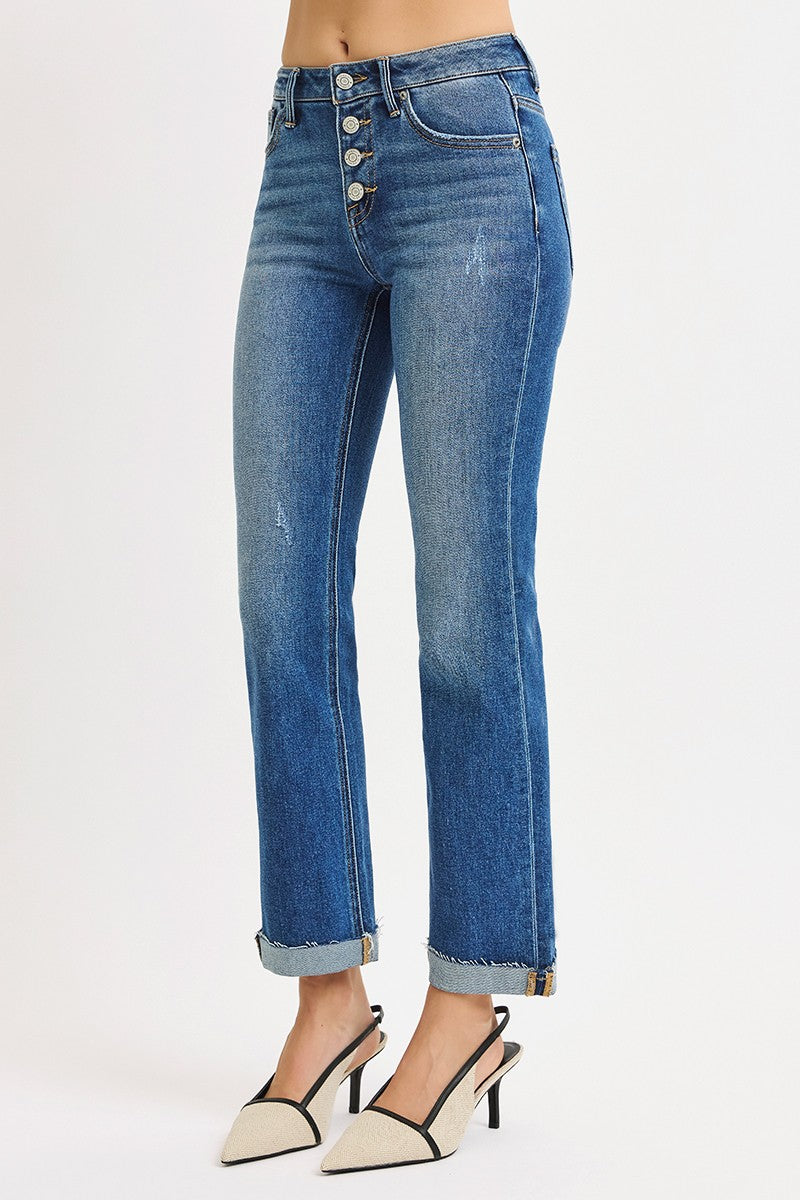 Jovi High Rise Crop-Straight Button Fly Jeans