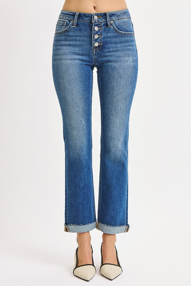 Jovi High Rise Crop-Straight Button Fly Jeans
