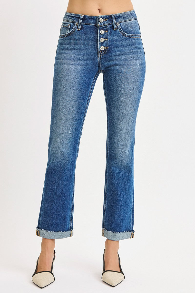 Jovi High Rise Crop-Straight Button Fly Jeans