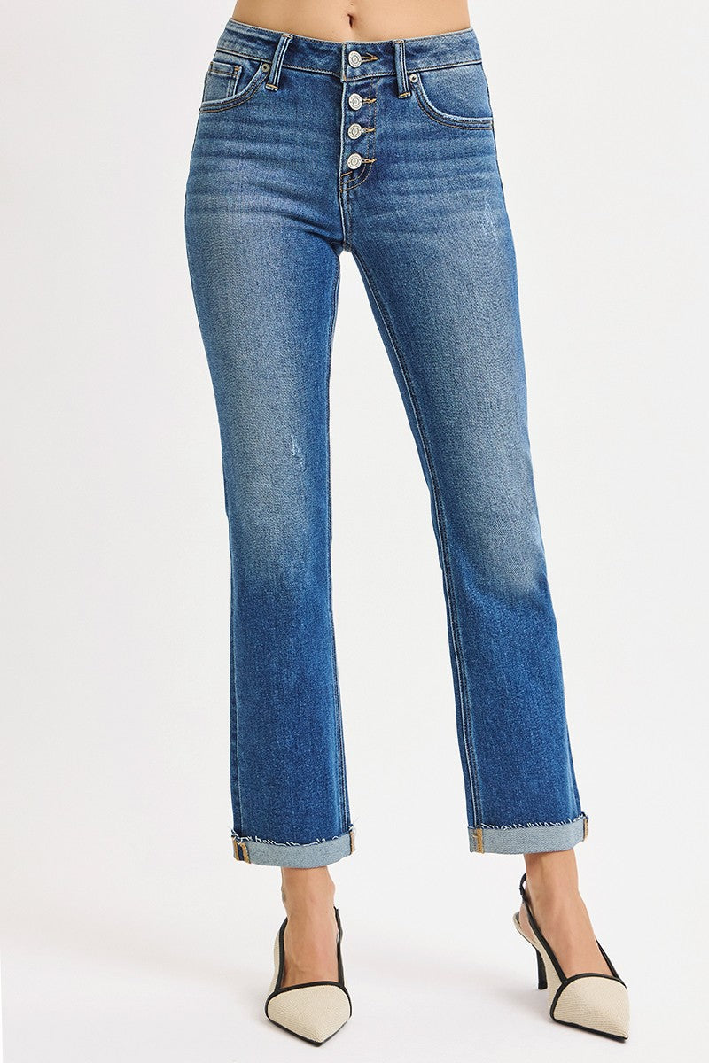 Jovi High Rise Crop-Straight Button Fly Jeans