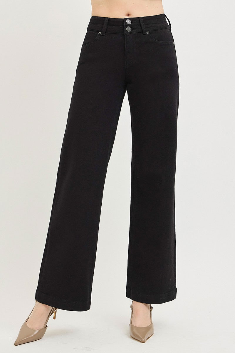 BlackHeart Mid Rise Double Button Waistband Wide Leg Trouser Jeans