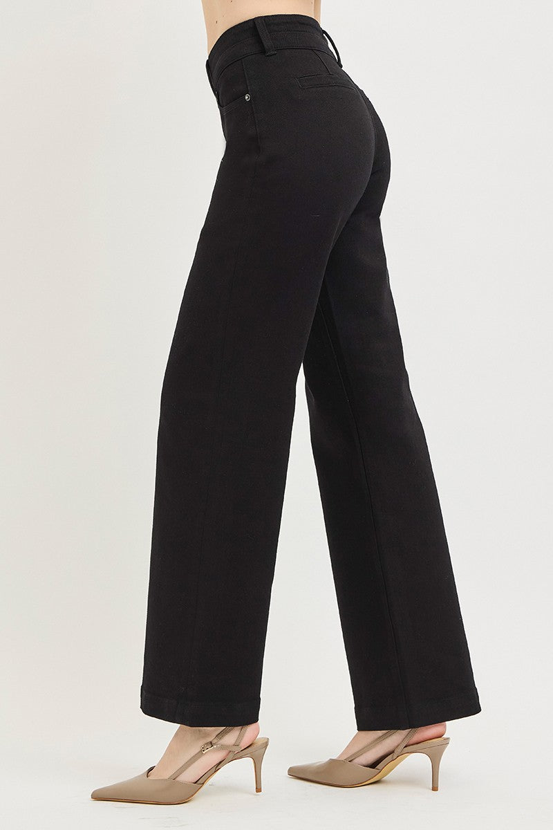 BlackHeart Mid Rise Double Button Waistband Wide Leg Trouser Jeans
