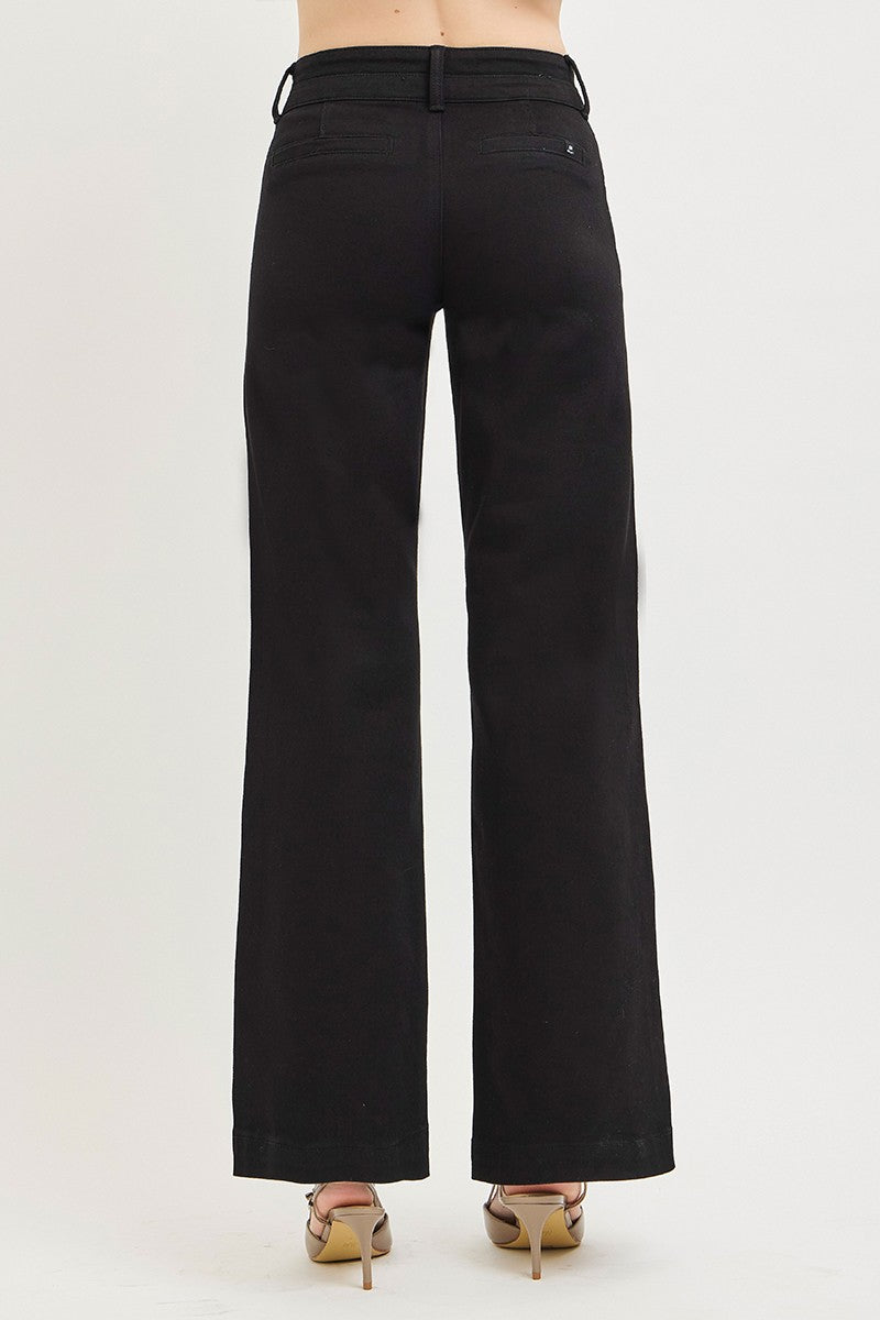 BlackHeart Mid Rise Double Button Waistband Wide Leg Trouser Jeans