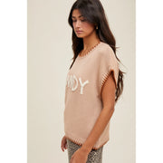 "HOWDY" Cap Sleeve Wide Shoulder Sweater