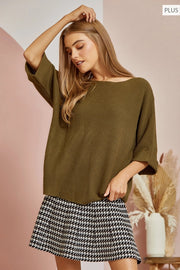 Claire Dolman Half Sleeve Transitional Sweater with Round Neckline