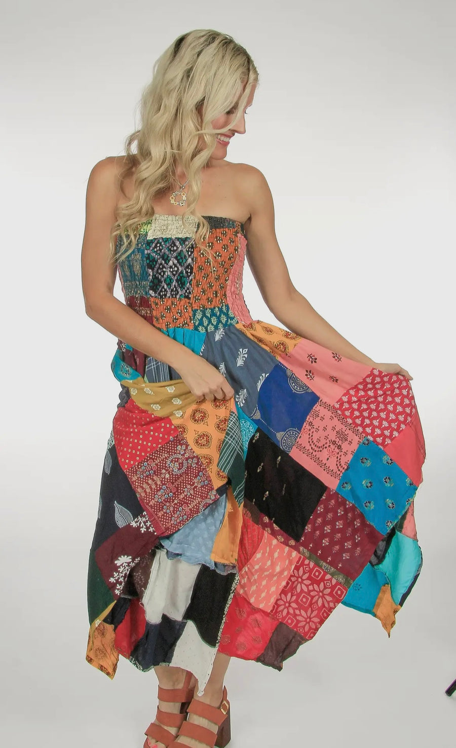 Jeannie Patchwork Strapless Handkerchief Hem Dress – The 1408 Boutique • Lingerie Jeannie Patchwork Strapless Handkerchief Hem Dress – The 1408 Boutique • Lingerie