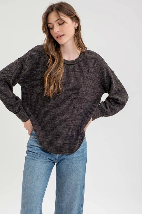 Twyla Drop Shoulder Long Sleeve Sweater Knit Top