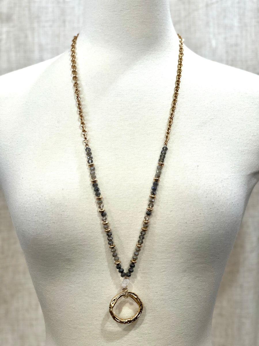 Meghan Browne Bridget Gray Beaded Long Pendant Necklace