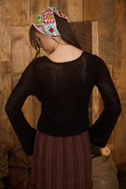 Indina Button Front Crochet Knit Bell Sleeve Cardigan