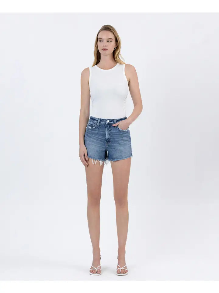 Vervet High Rise Frayed Hem A-Line Shorts