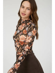 Delta II Floral Semi-Sheer Long Sleeve Mesh Top
