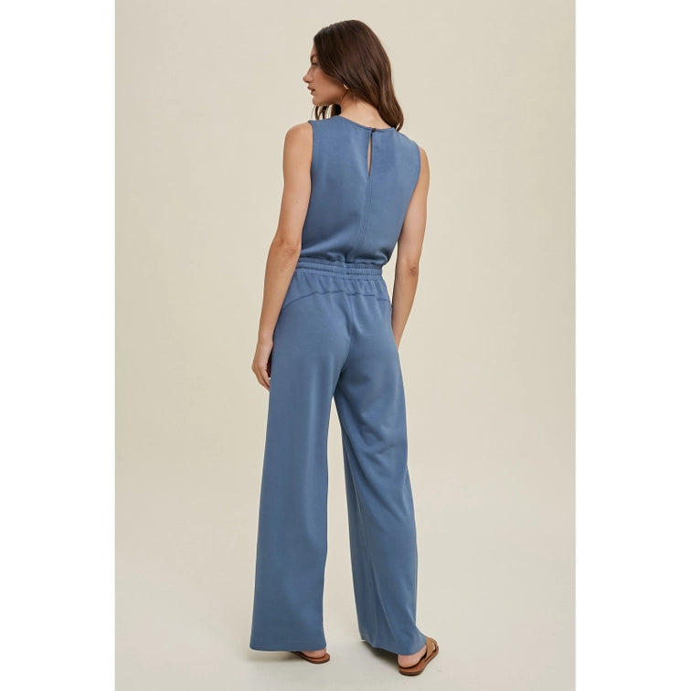 Marlene Sleeveless Wide Leg Drawstring Jumpsuit