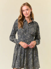 Catalina Collared Animal Print Long Sleeve Mini Dress