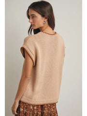 "YEEHAW" Cap Sleeve Wide Shoulder Sweater