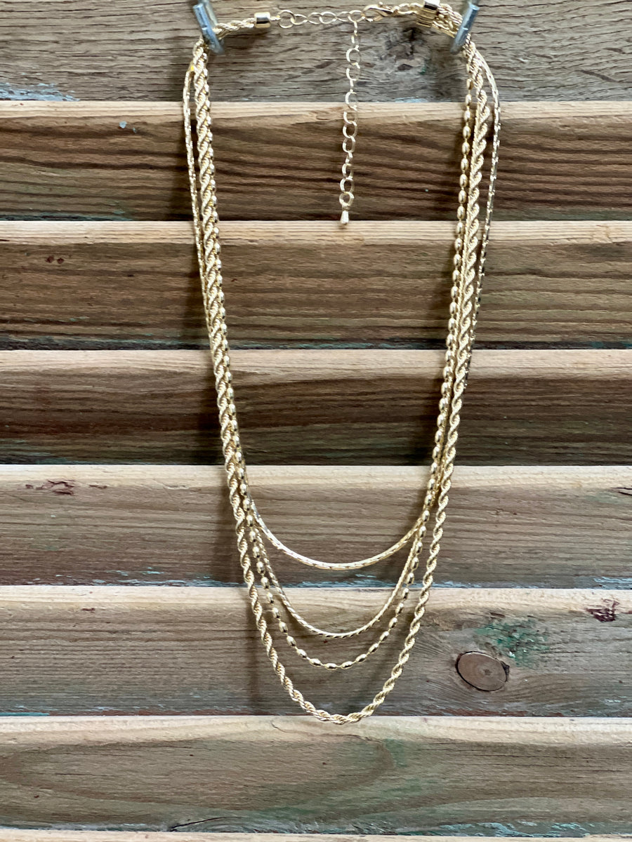 Four Layer Gold Chains Collection Necklace