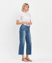 Bad Romance Mid Rise Ankle Wide Leg Distressed Hem Jeans