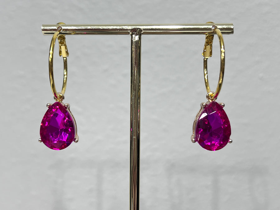 Large Crystal Teardrop Gold Hoop Earrings