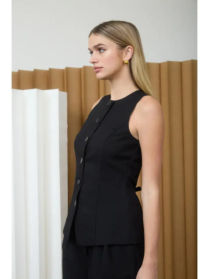Darla Sleeveless Button Vest Short Set