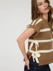 Camelot Side Tie Stripe Short Sleeve Sweater