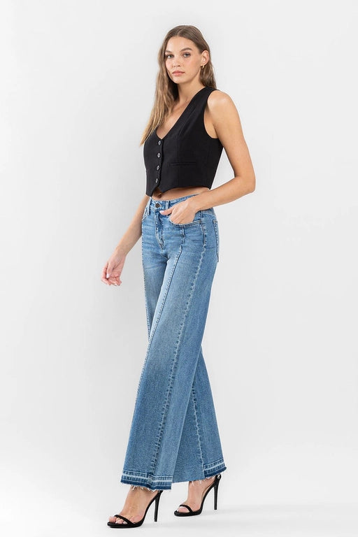 Elton Super High Rise Split Seam Distressed Wide Ankle Trouser Jeans