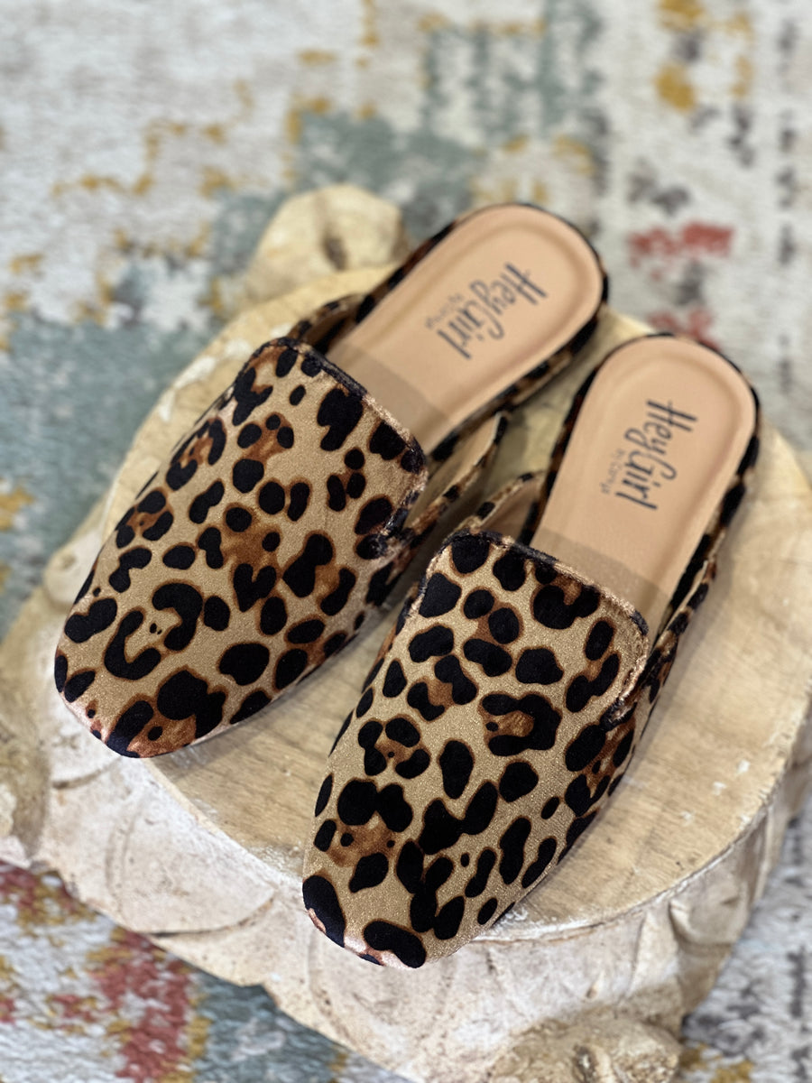 Corkys Hey Girl Spotlight Leopard VELVET Slide Mule Shoes