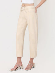 Stryker High Rise Seamed Stripe Cropped Barrel Jeans with Tie Waist