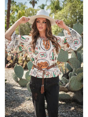 Desert Frames Flare Sleeve Blouse Top