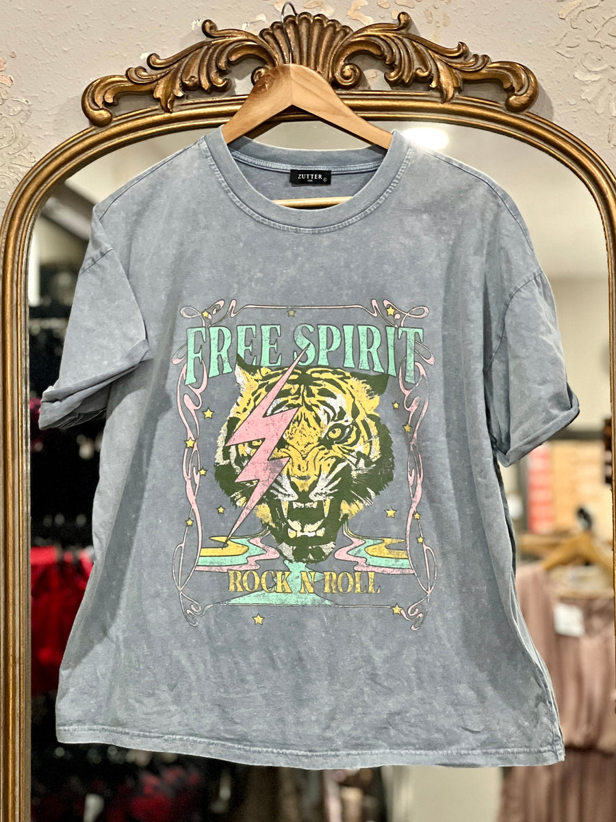 Free Spirit Rock N Roll Tiger Short Sleeve Snow Dye Tee