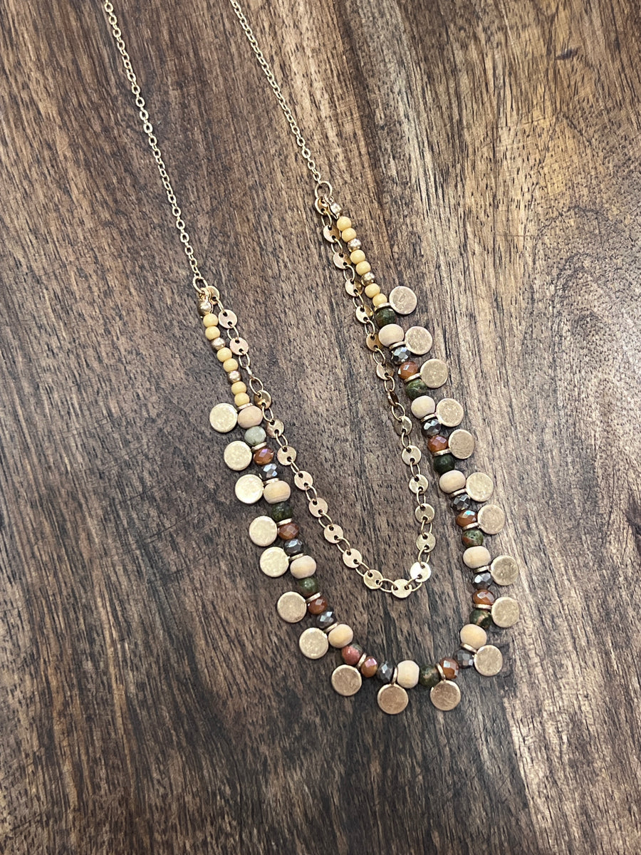 Double Layered Stone & Disc Necklace