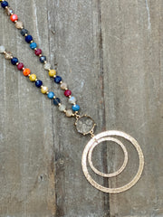 Long Beaded Crystal Open Hoop Pendant Necklace