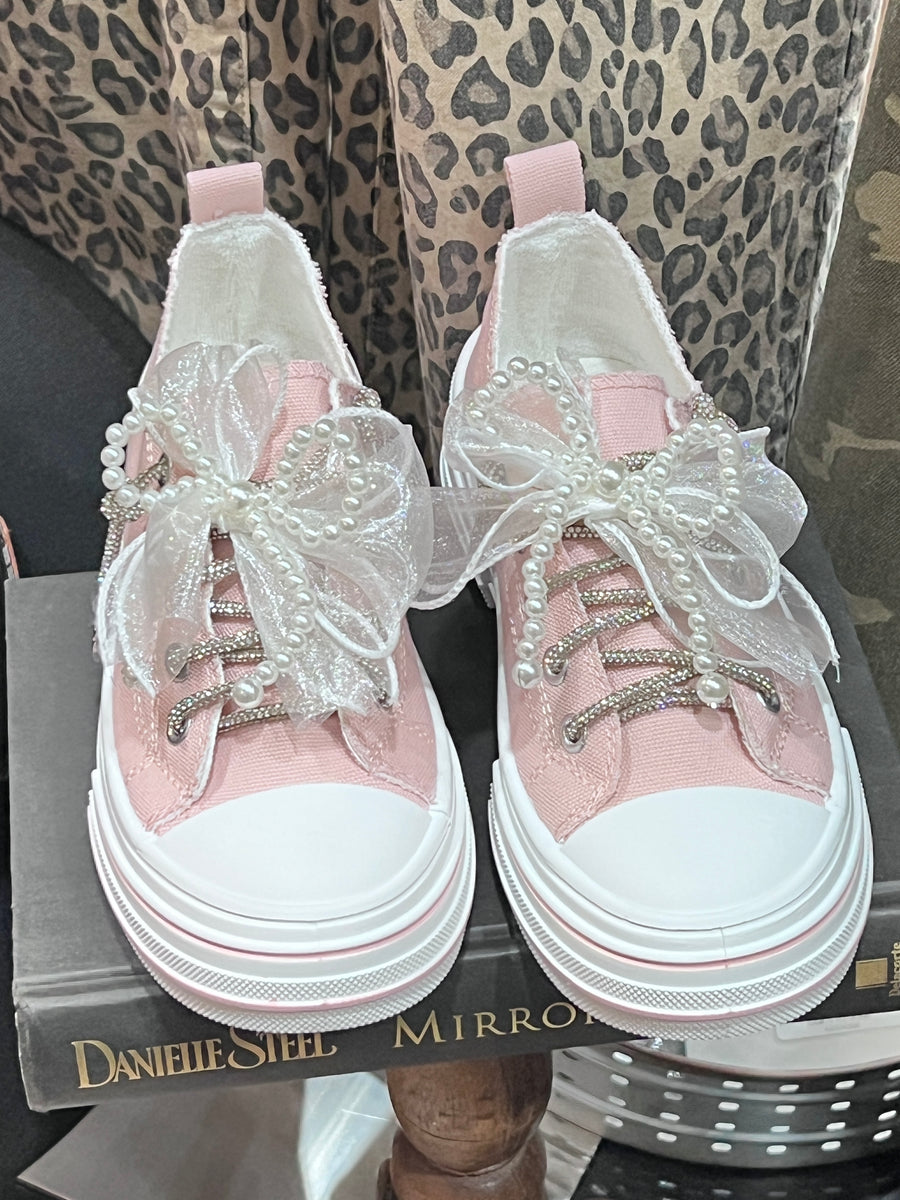 Aman Pearls Sparkle Lace Up Sneaker with Crystal Laces