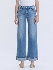 Enigma High Rise Full Length Cuffed Wide Leg Jeans