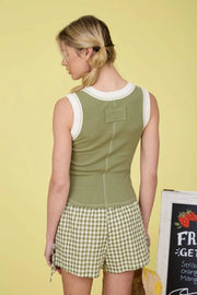 Memory Contrast Trim Knit Tank Top