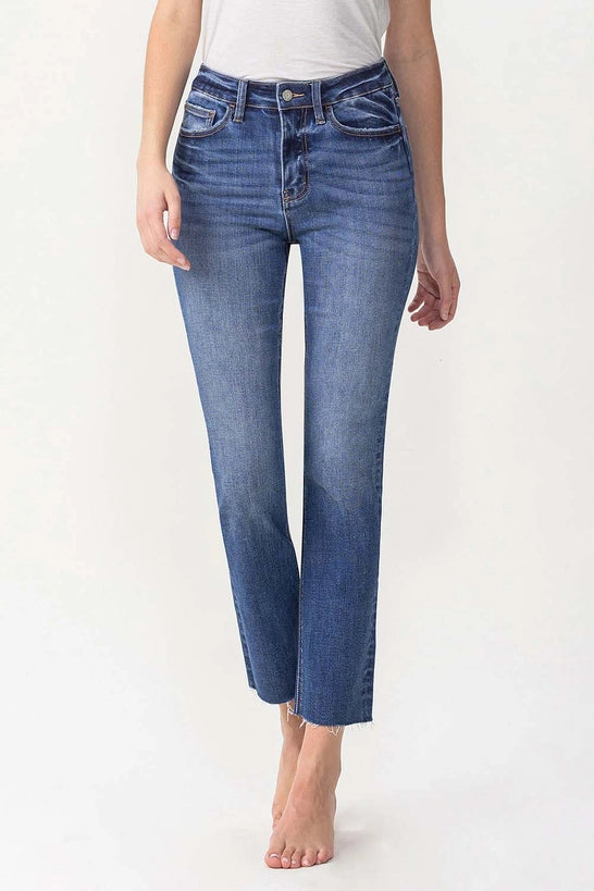 Clyde High Rise Slim Straight Raw Hem Ankle Crop Jeans