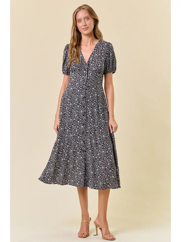 Davinna Ditzy Floral Print Midi Dress