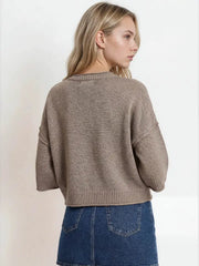 Cora Exposed Seam Drop Shoulder Half Sleeve Sweater Knit Top