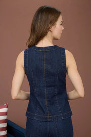 Bree Round Neck Sleeveless Button Down Sleeveless Denim Vest